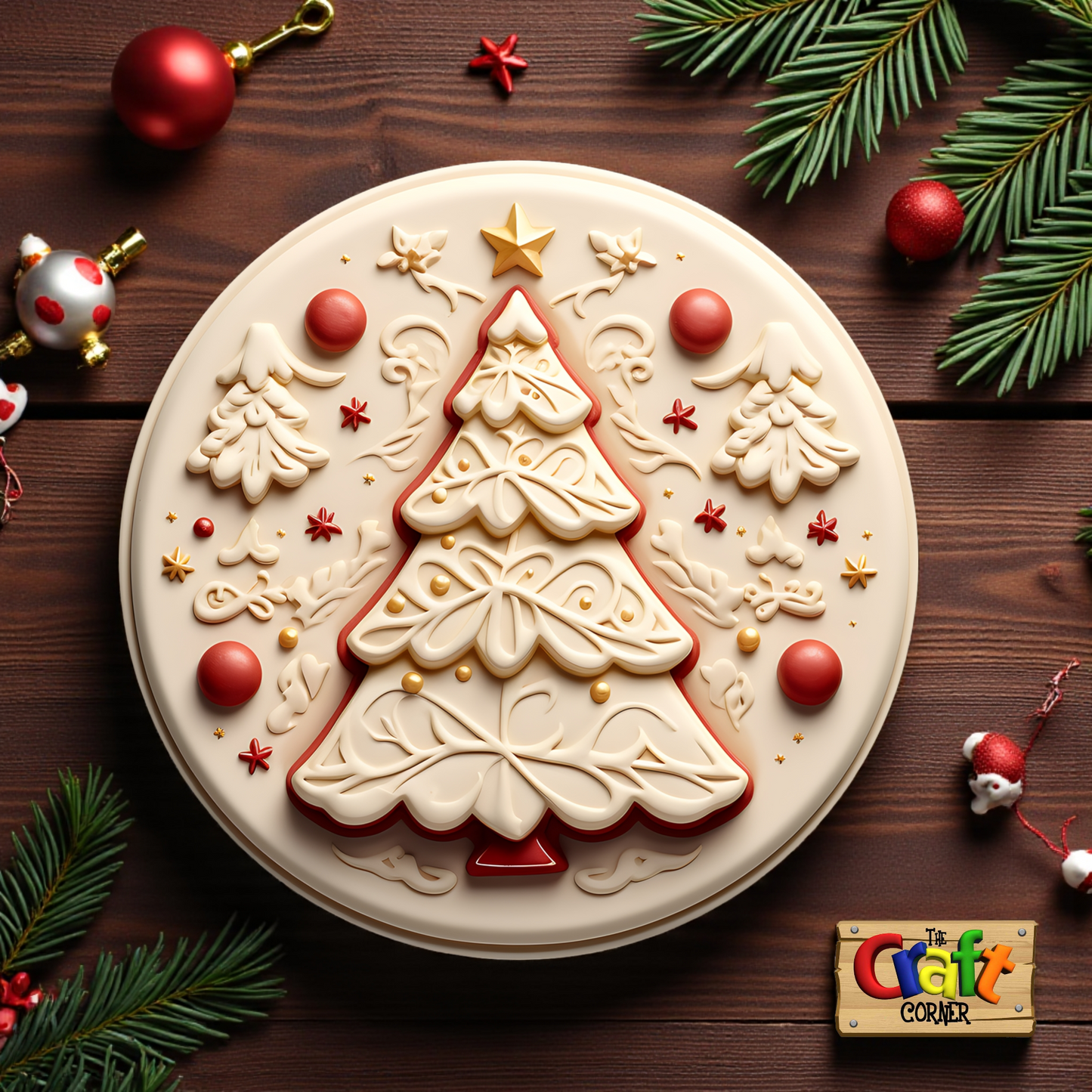 Coaster: Wooden 2D printed Christmas coaster set (Vintage trees 3)