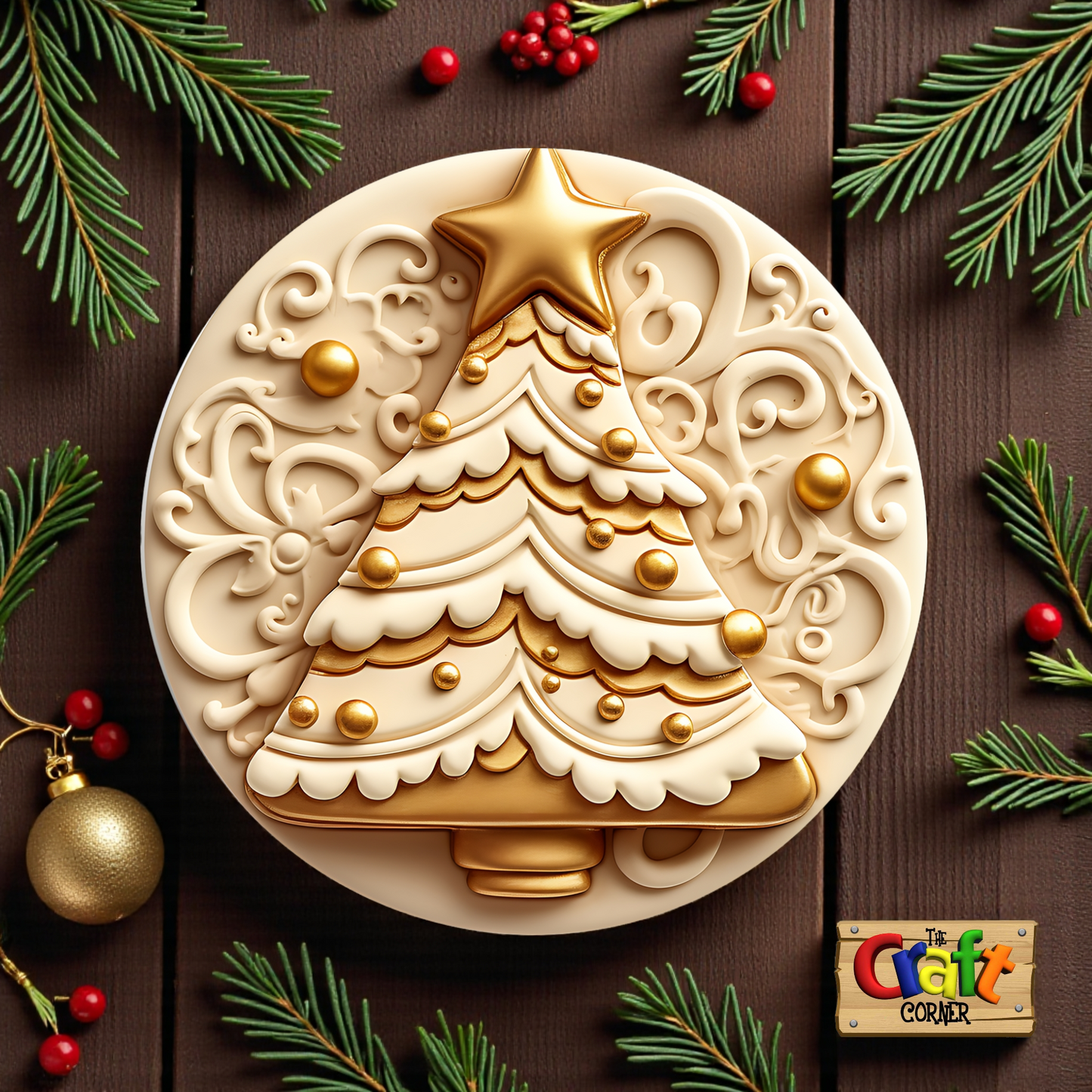 Coaster: Wooden 2D printed Christmas coaster set (Vintage trees 3)