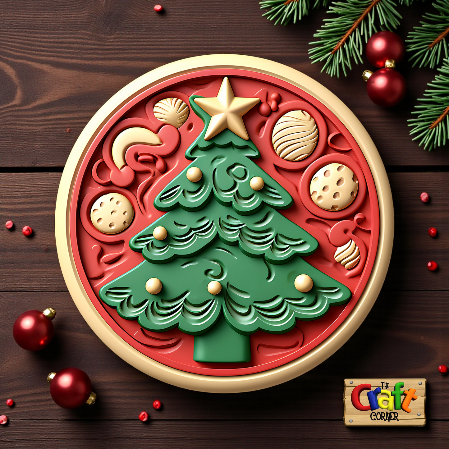 Coaster: Wooden 2D printed Christmas coaster set (Vintage trees 2)