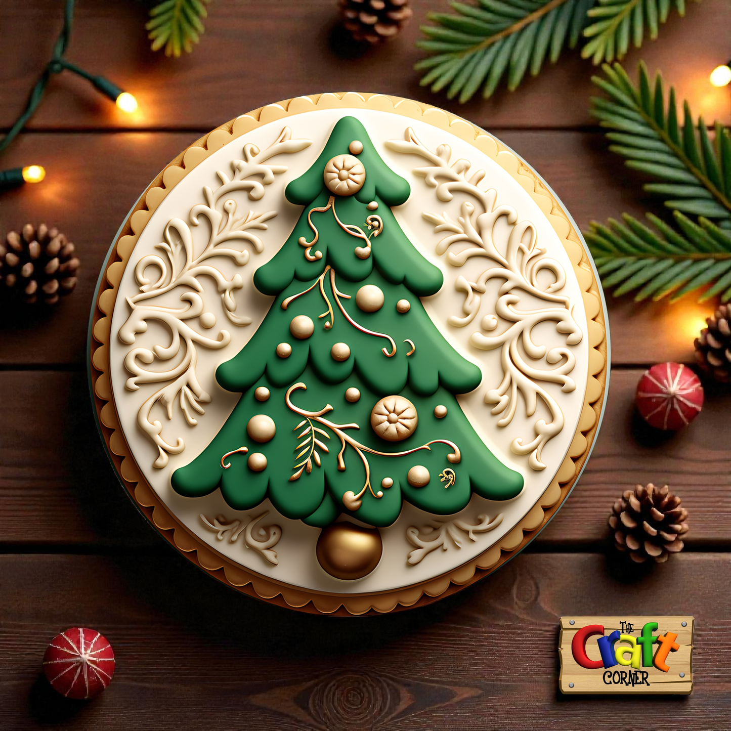 Coaster: Wooden 2D printed Christmas coaster set (Vintage trees 4)