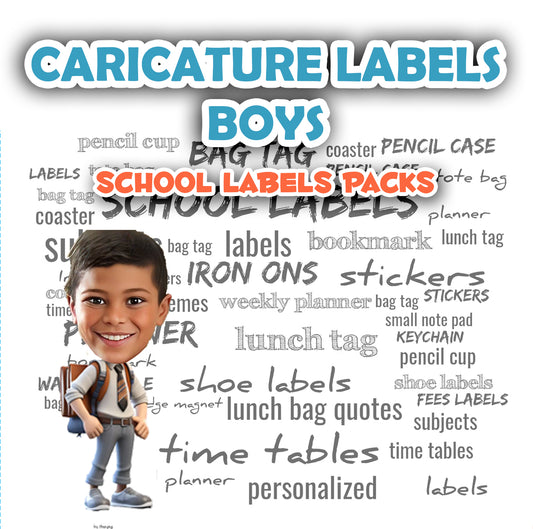 ""Caricature personalized (boys) labels packs