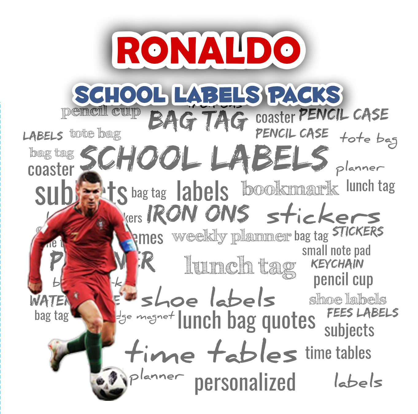 ""Ronaldo" School labels packs