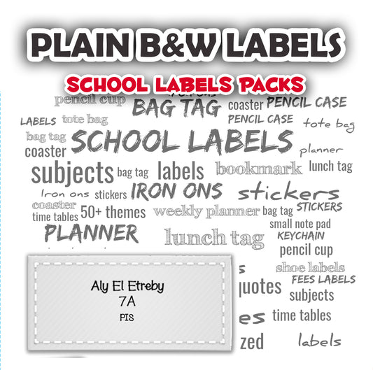 ""Plain labels B&W" School labels packs