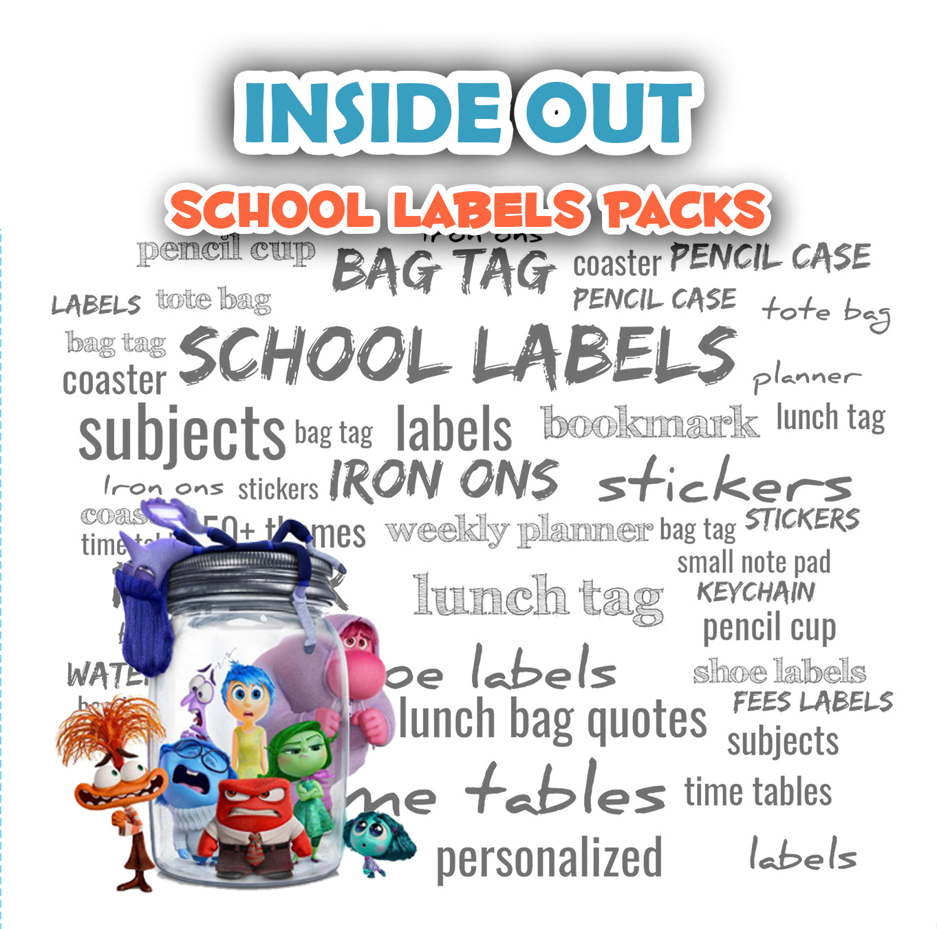 ""Inside out" School labels packs