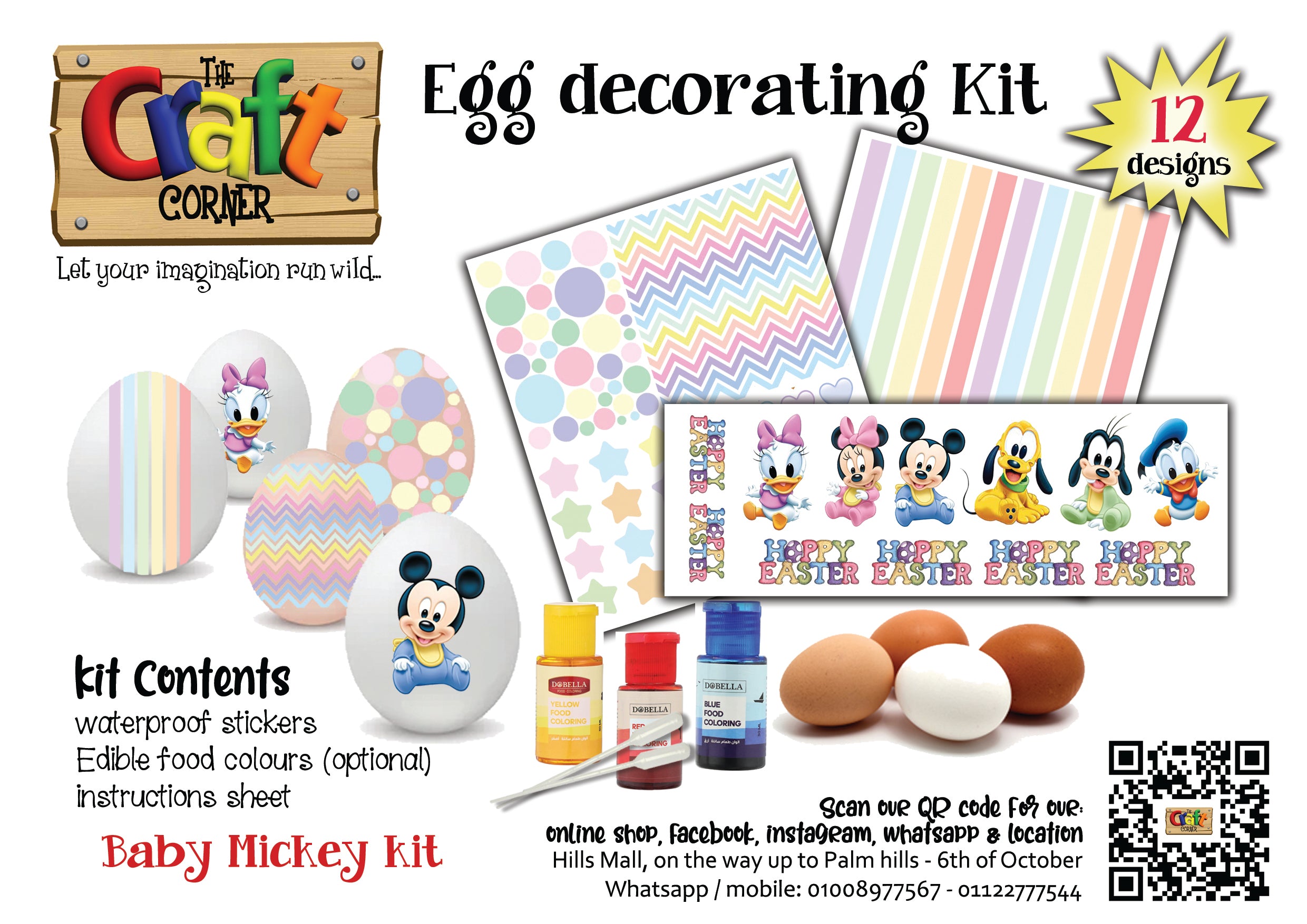 Egg colouring kit 6 (Baby mickey & pastel decorations)