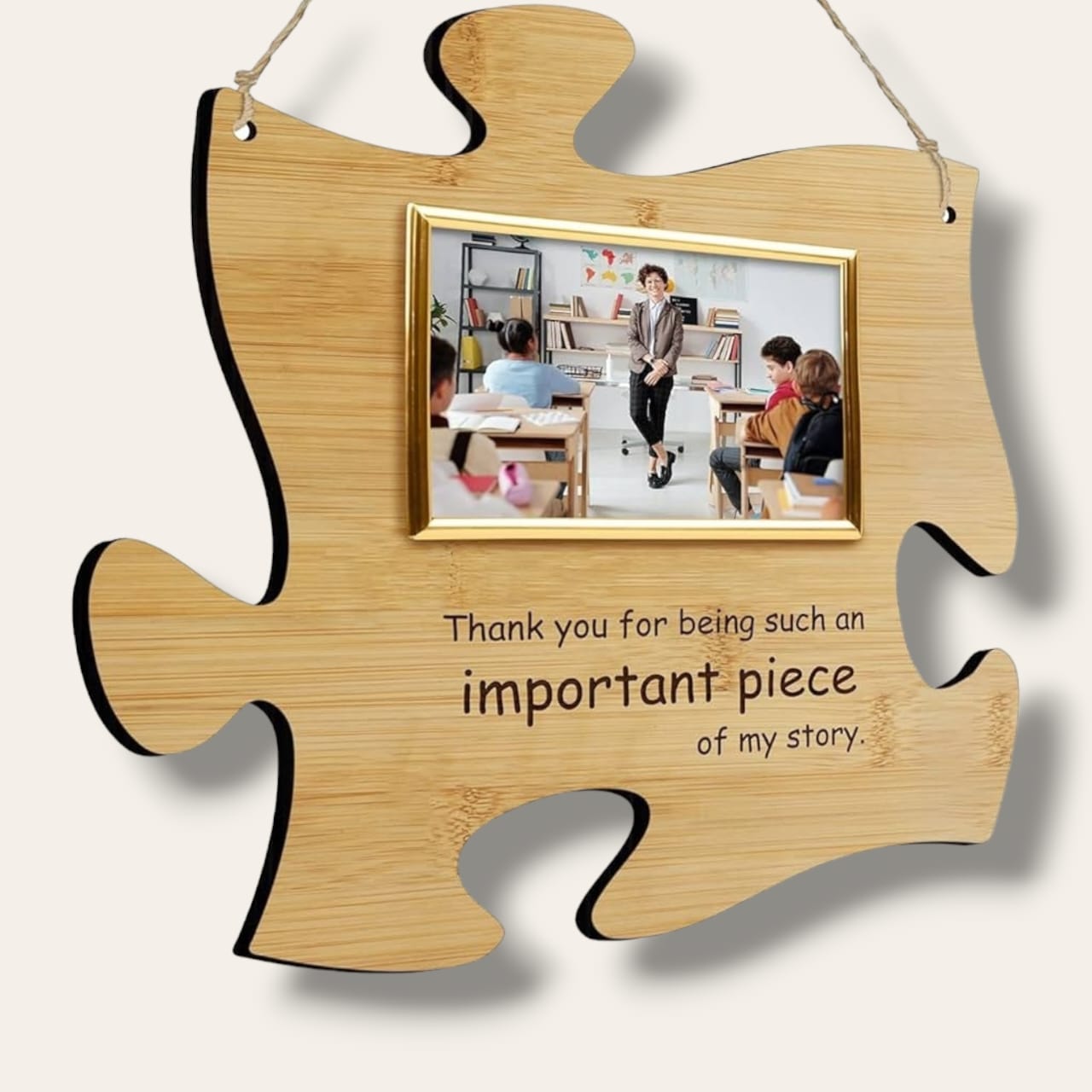 Wooden puzzle piece with picture personalized TEACHER plaque