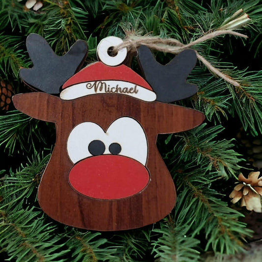Ornament: Wooden personalized Reindeer ornament