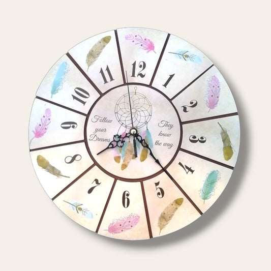 Clock: dream catcher printed wooden clock