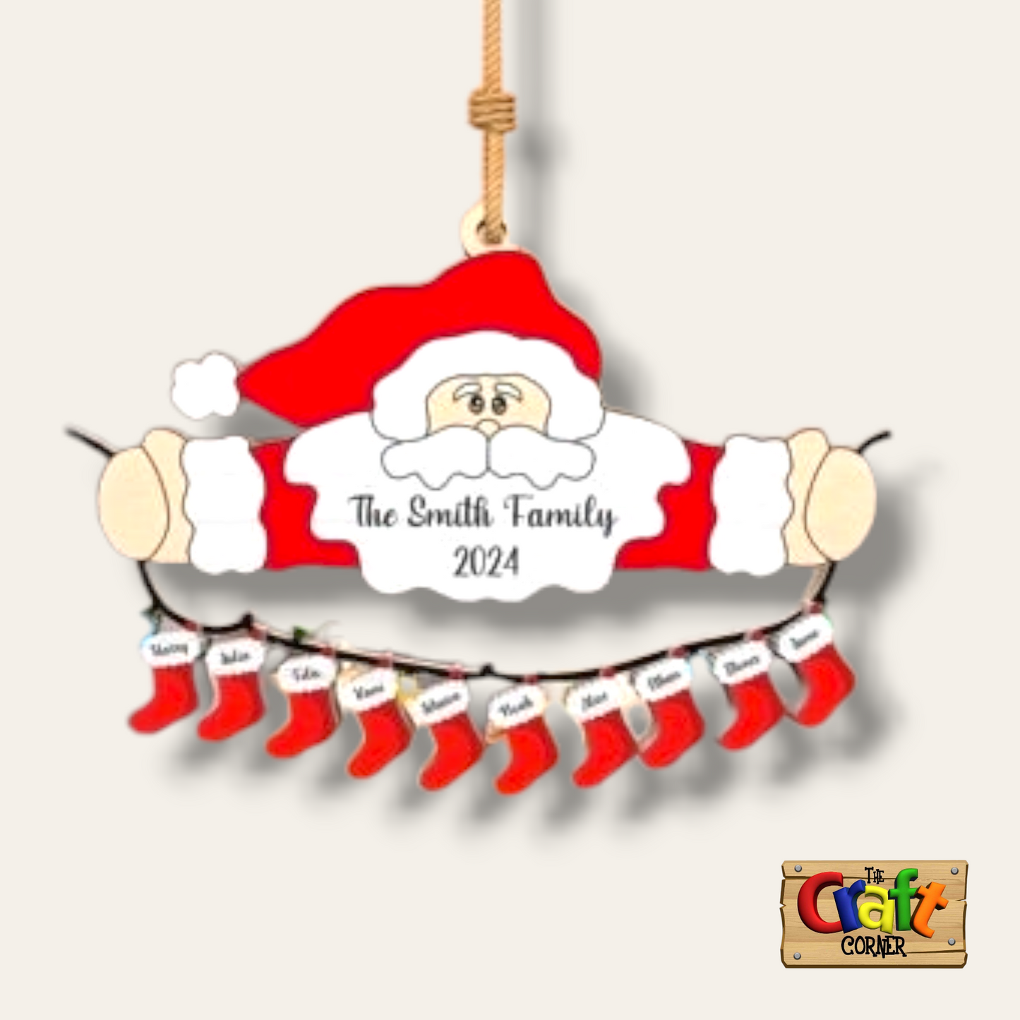 Christmas sign (Santa holding stockings family)