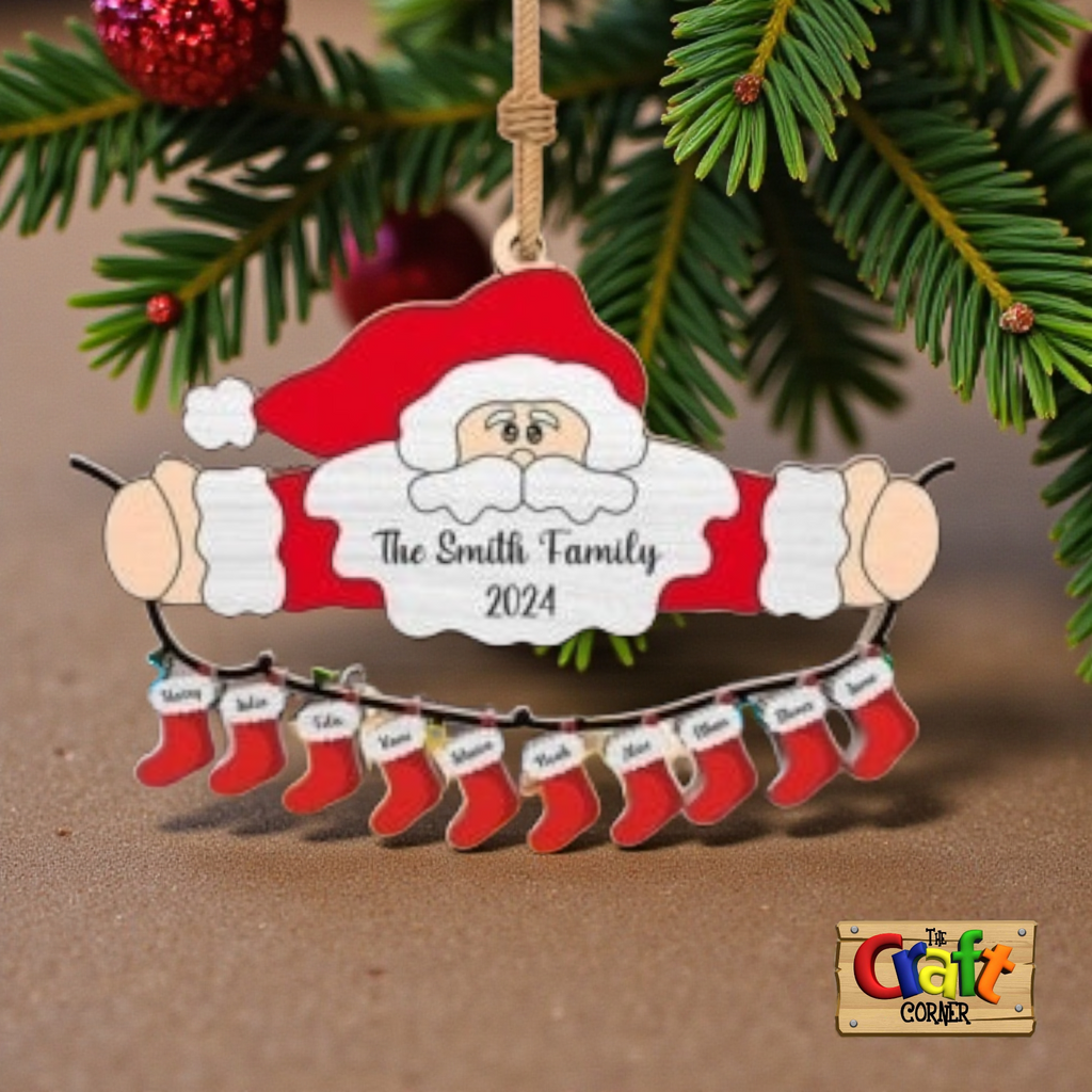 Christmas sign (Santa holding stockings family)