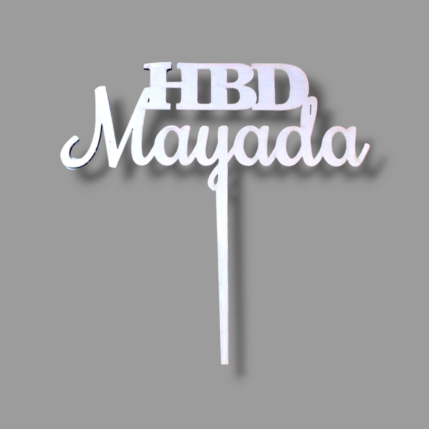 Wood topper (White) "HBD 'Name'"