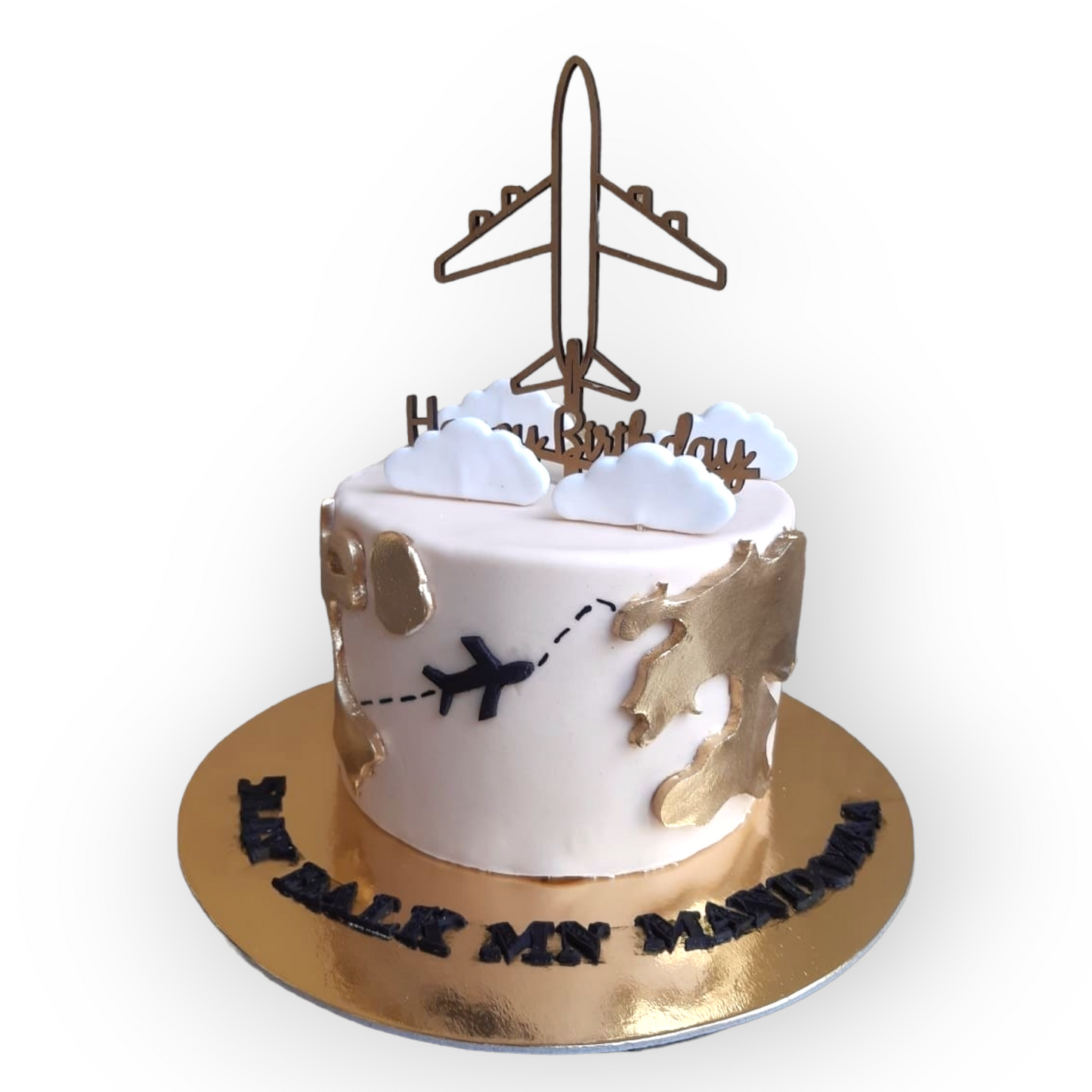 Wood topper (gold) "Airplane Happy birthday"