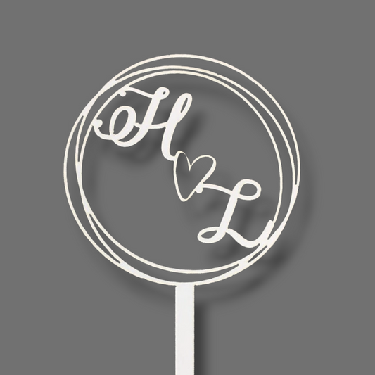 Wood topper (White) "Initials in circle"
