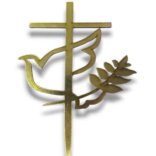 Wood topper (gold) "cross with dove"