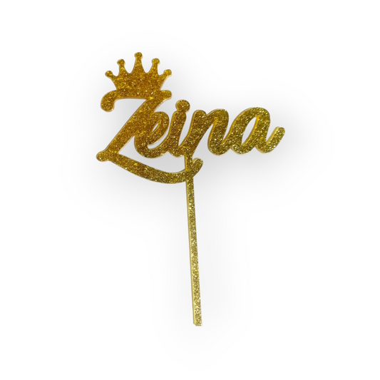 Glittery acrylic topper (gold) "Name with crown"