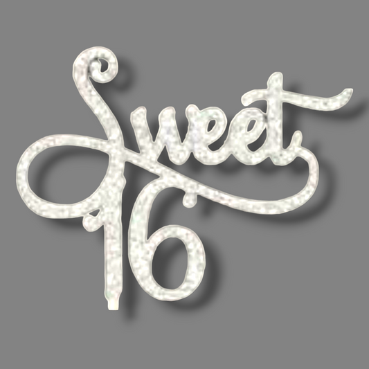 Glittery acrylic topper (silver) "Sweet 16"