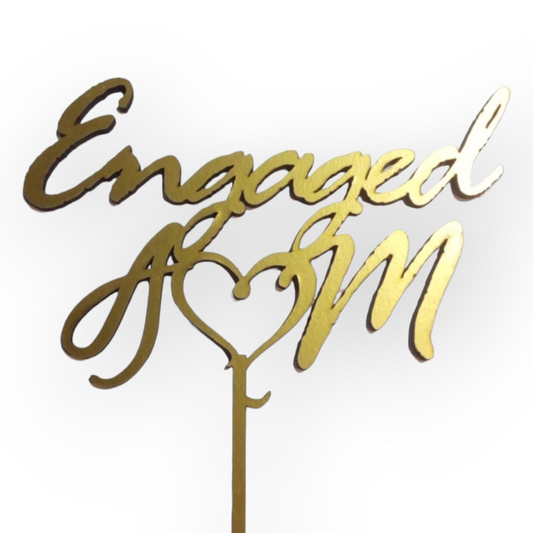 Wood topper (Gold) "Engaged Initials"