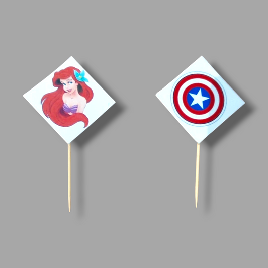 Cupcake toppers (cutout cardboard) "Ariel/captain america"