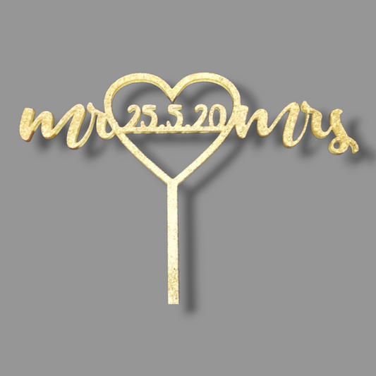 Glittery acrylic topper (gold) "Mr & Mrs"