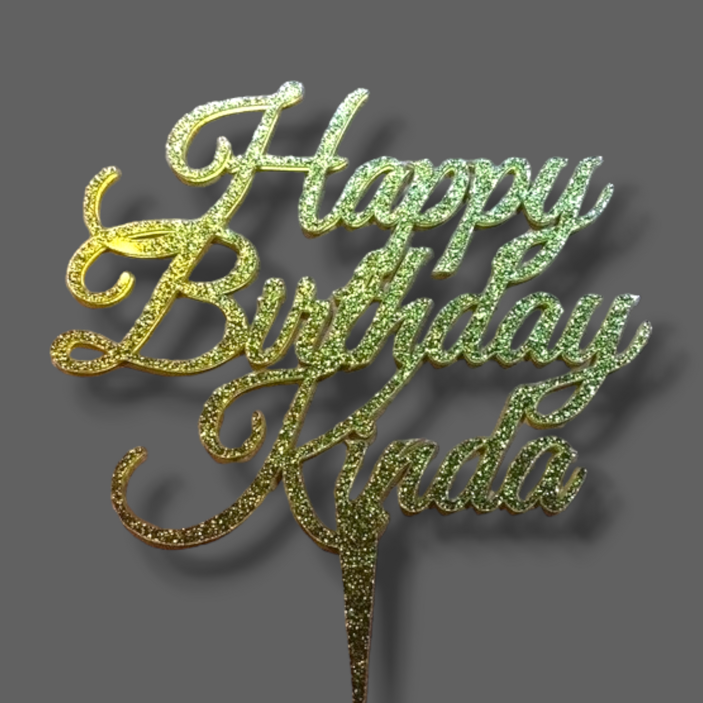 Glittery acrylic topper (gold) "Happy birthday 'Name'"