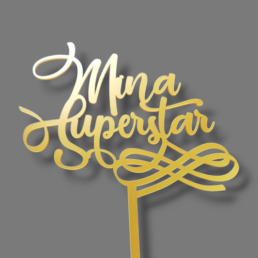 Matte acrylic topper (gold) "'Name' superstar"