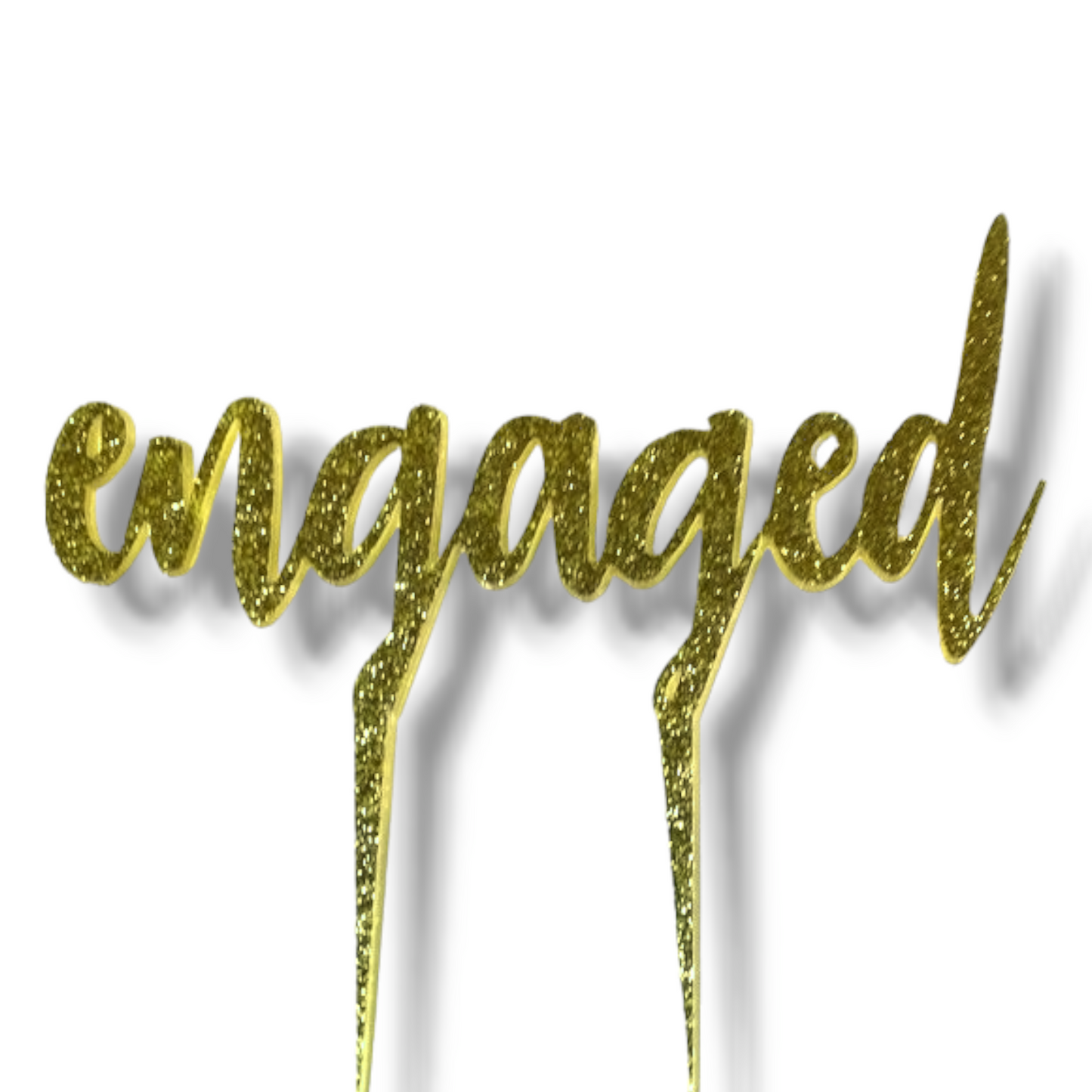 Glittery acrylic topper (gold) "Engaged'"