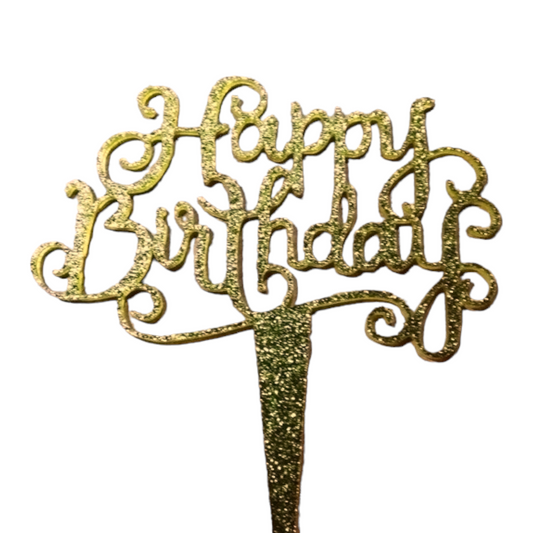 Glittery acrylic topper (gold) "Happy birthday" 2