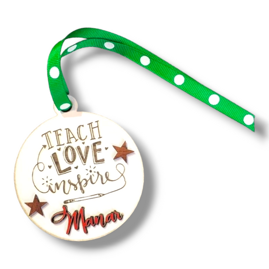 Wooden personalized teacher ornament