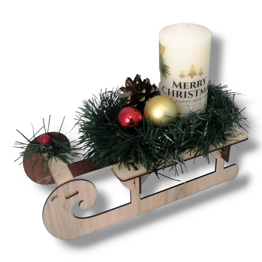 Candle holder: Wooden Santa Sleigh
