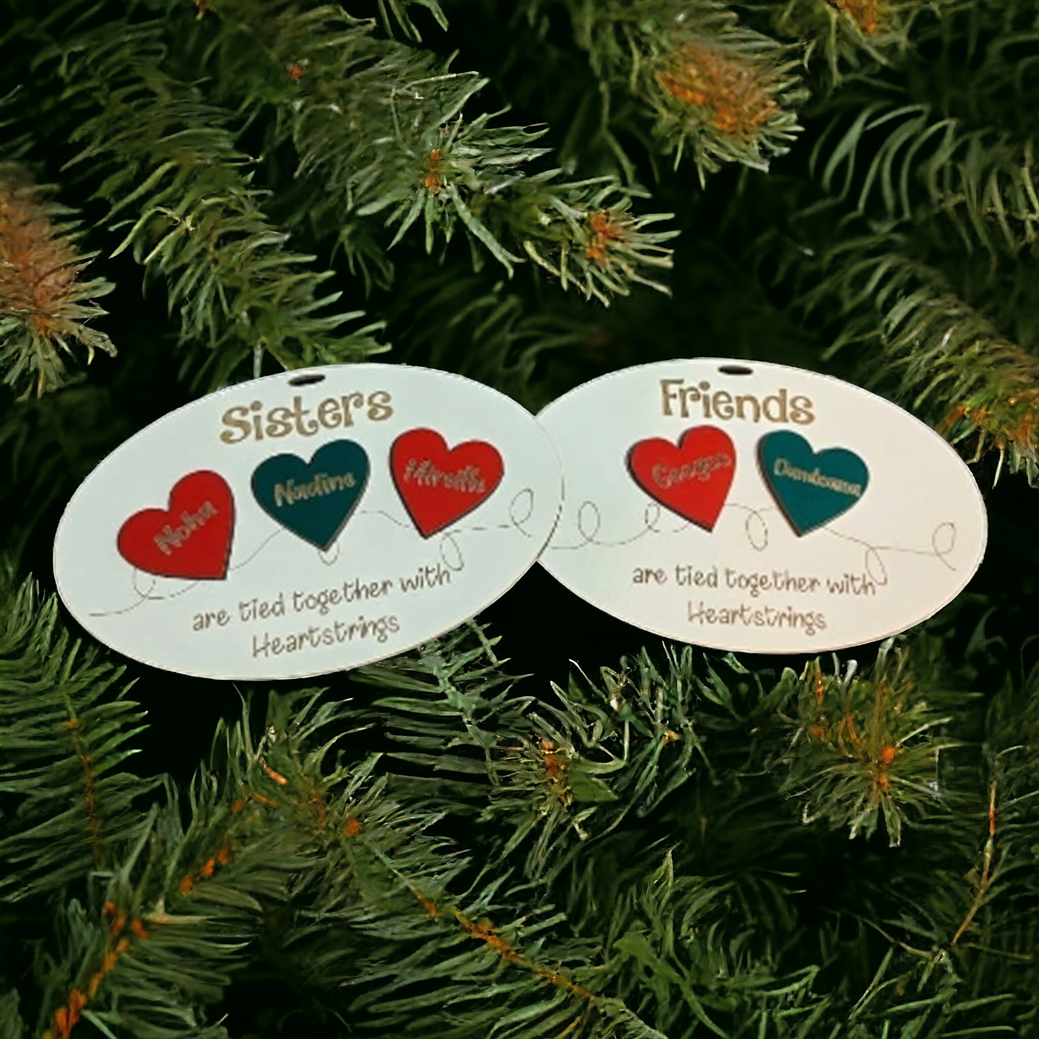 Ornament: Wooden personalized friends/sisters ornament