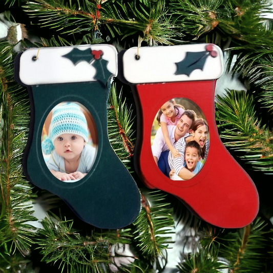Personalized Wooden stocking picture ornament