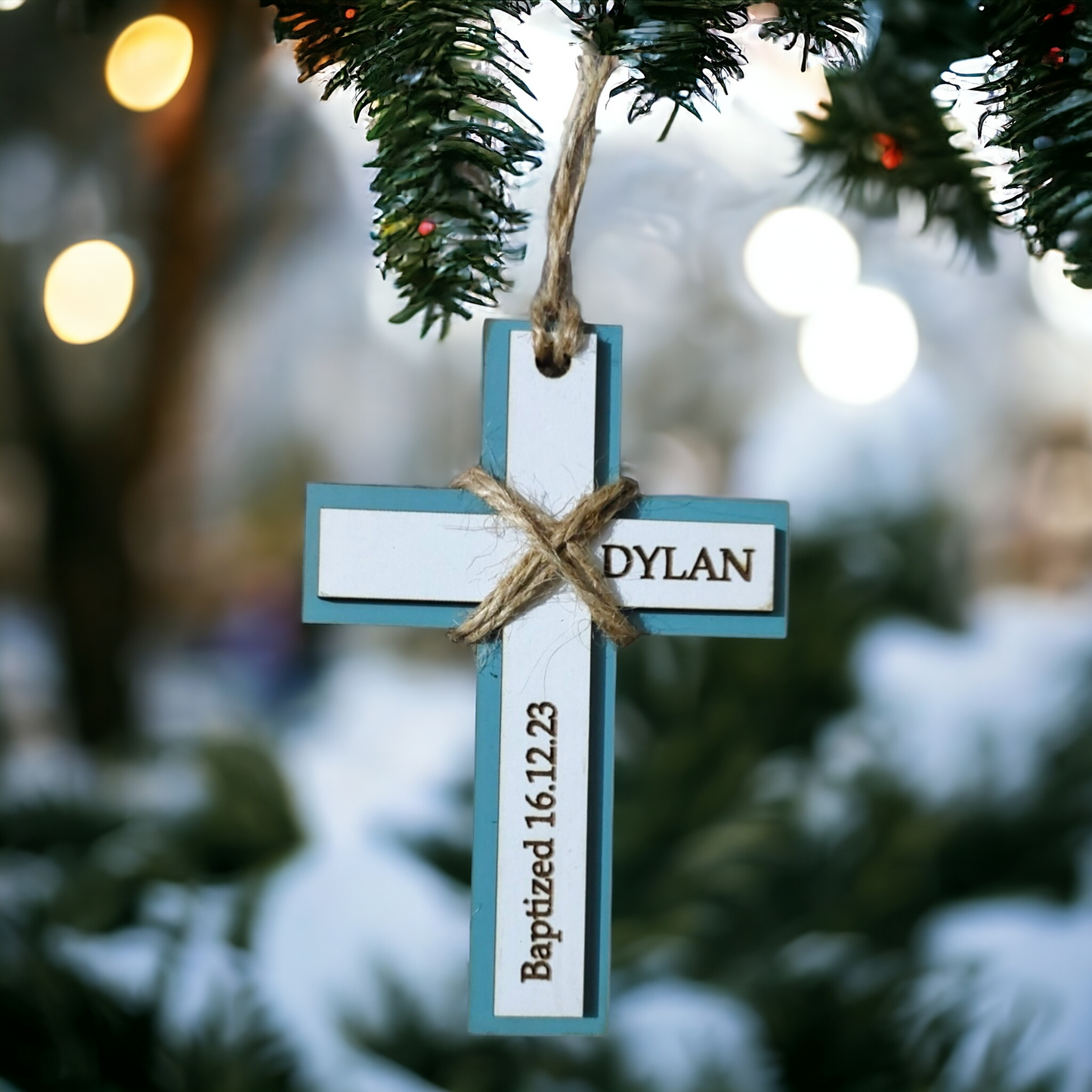 Wooden baptism cross ornament