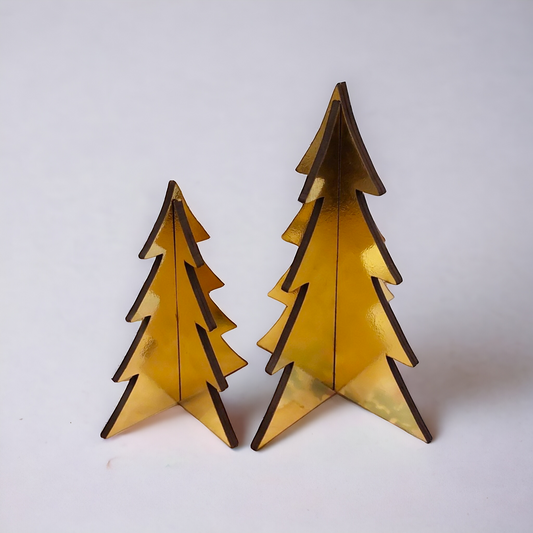 Gold wood tabletop Christmas trees (set of 2)