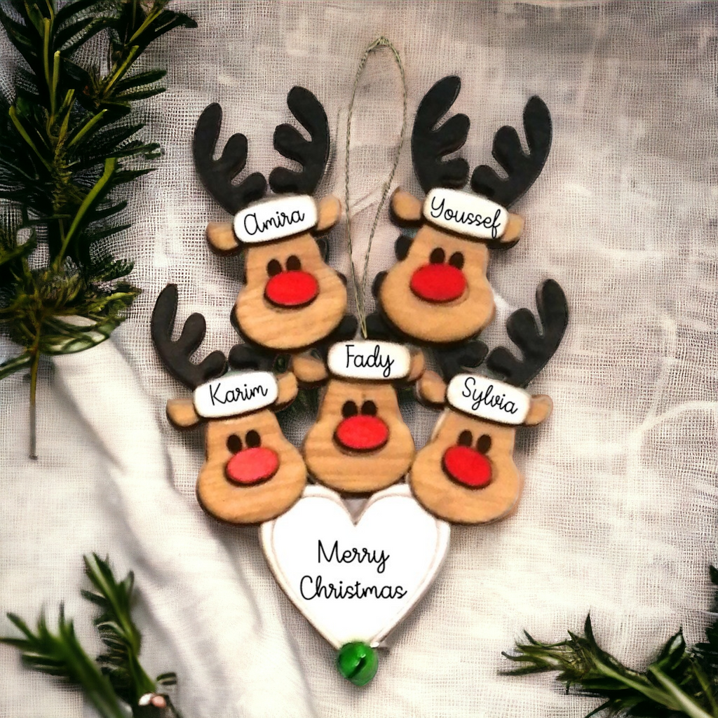 Ornament : Family Personalized Reindeer wooden ornament