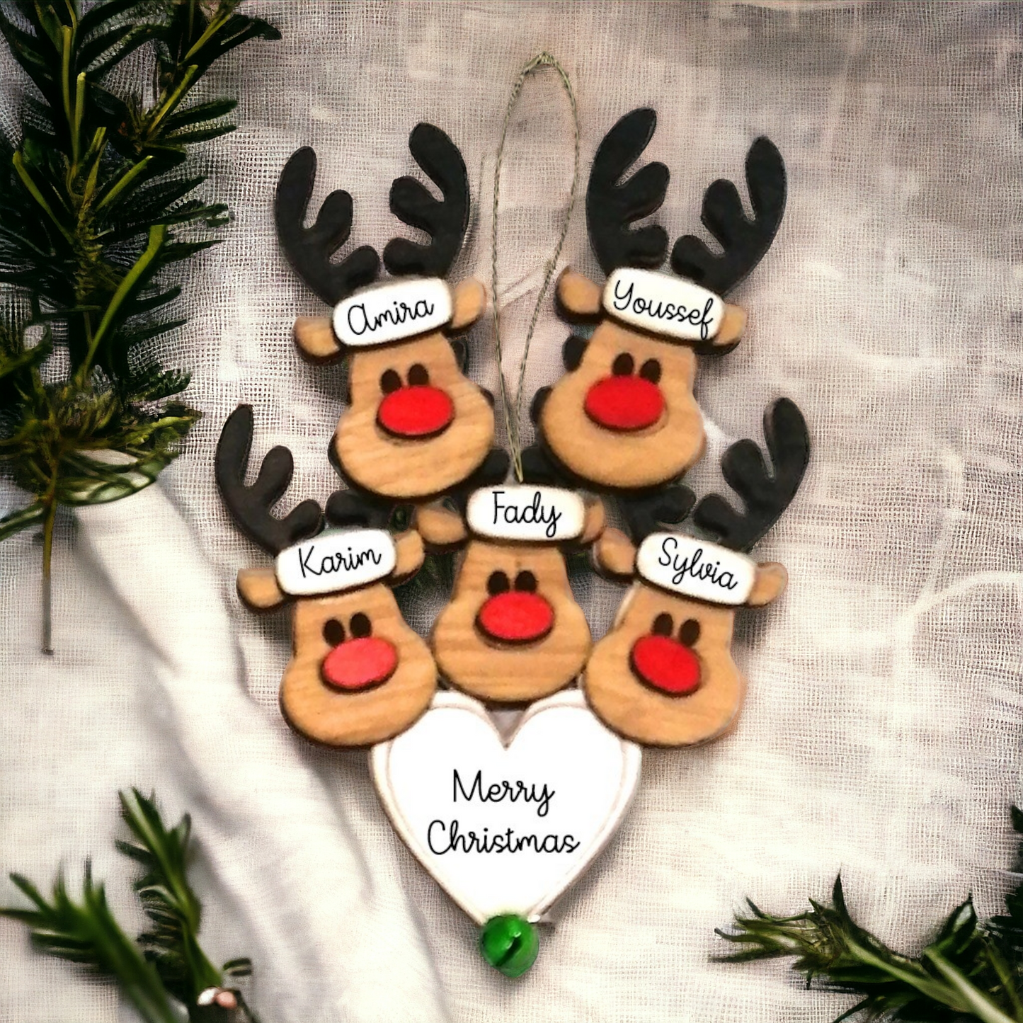 Personalized Reindeer wooden ornament