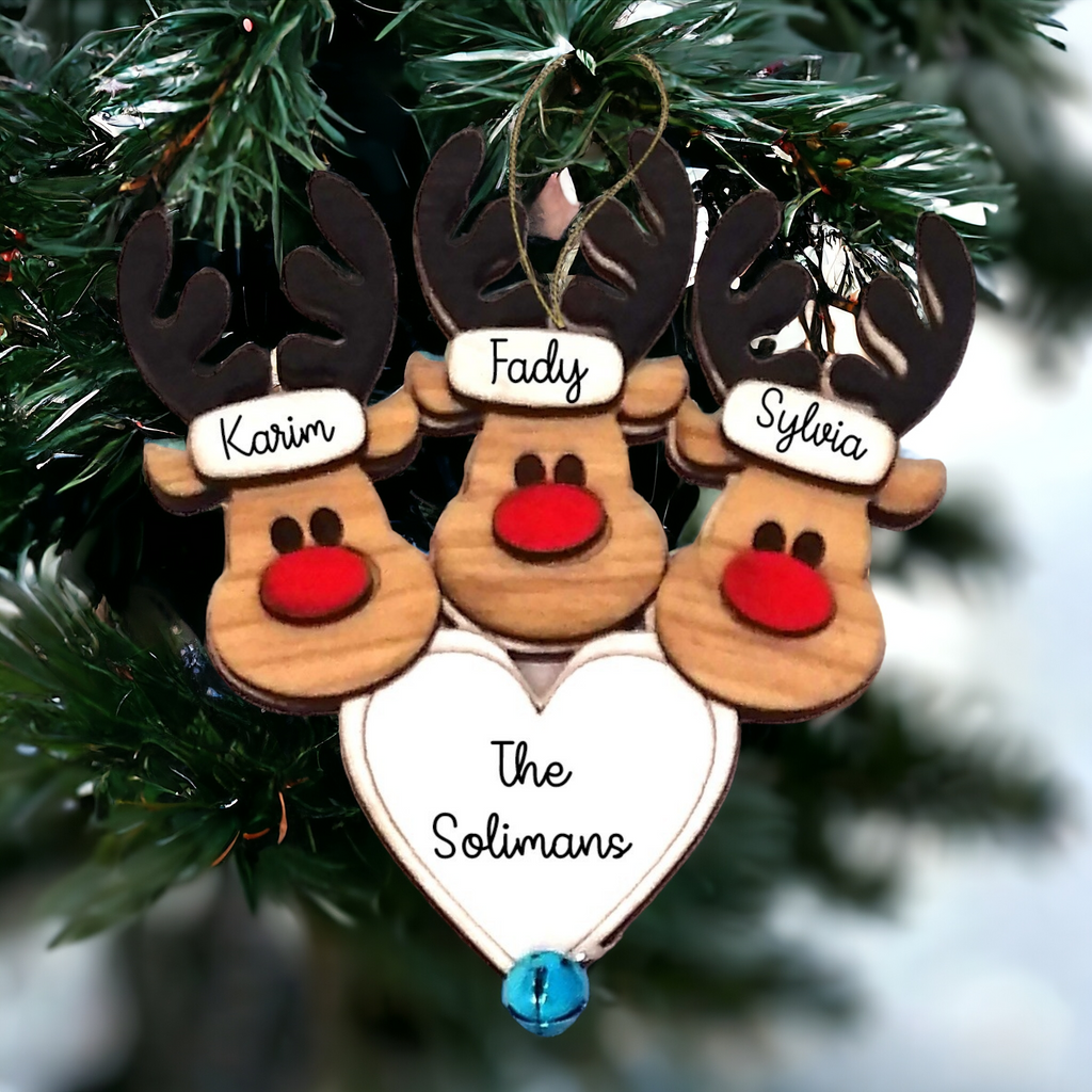 Ornament : Family Personalized Reindeer wooden ornament