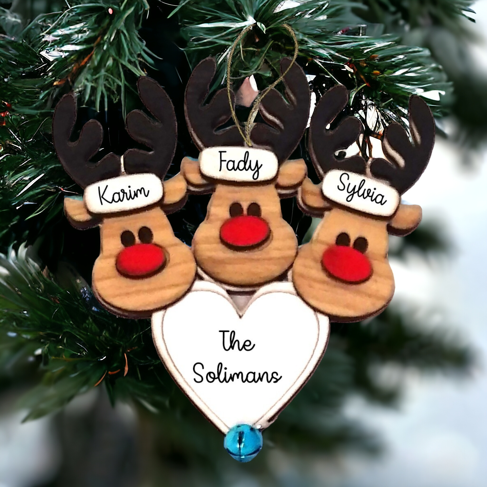 Ornament : Family Personalized Reindeer wooden ornament
