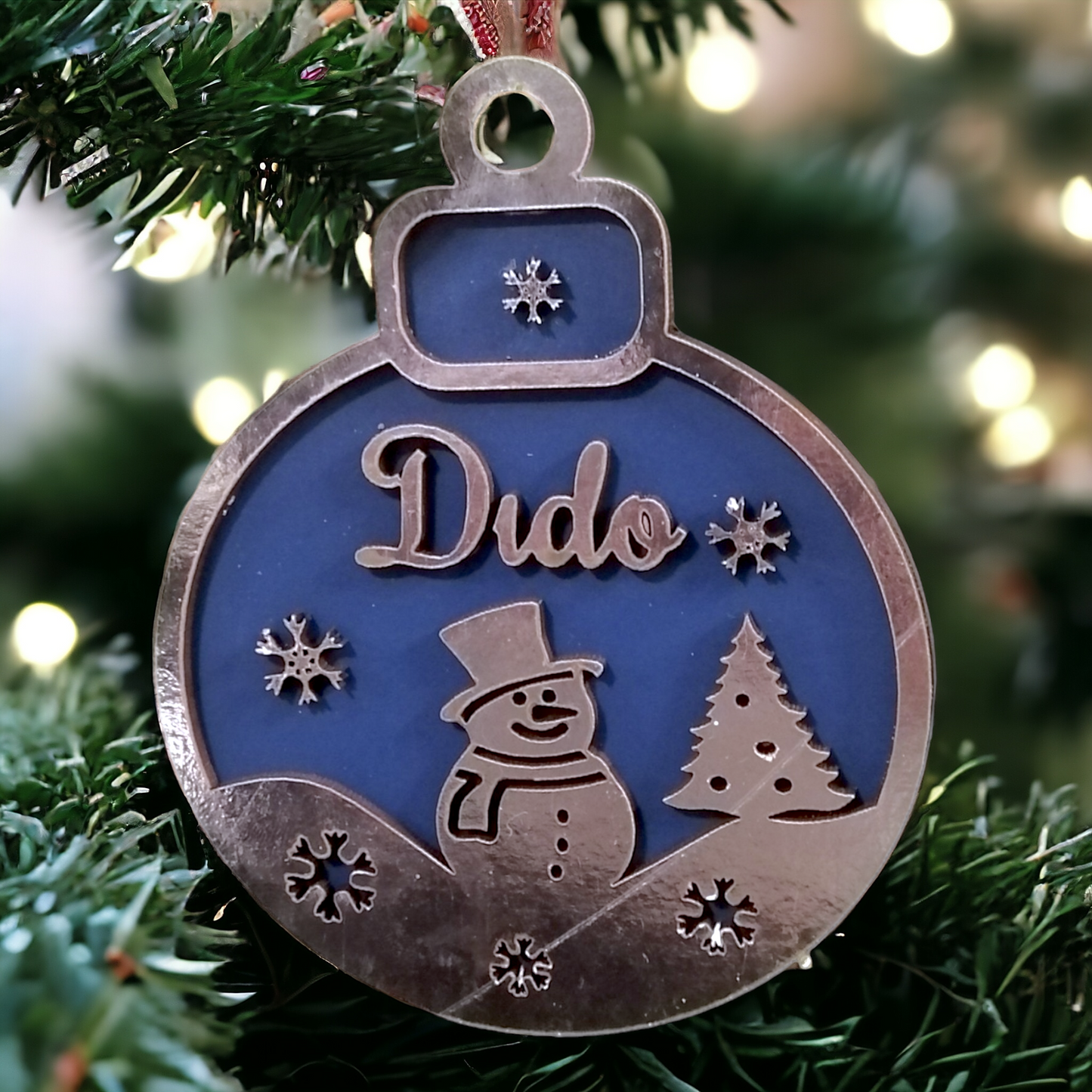 Wooden layered snowman ornament