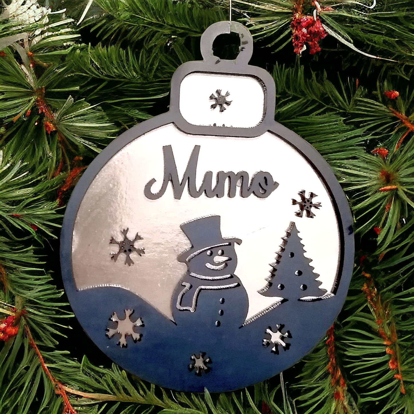 Wooden layered snowman ornament