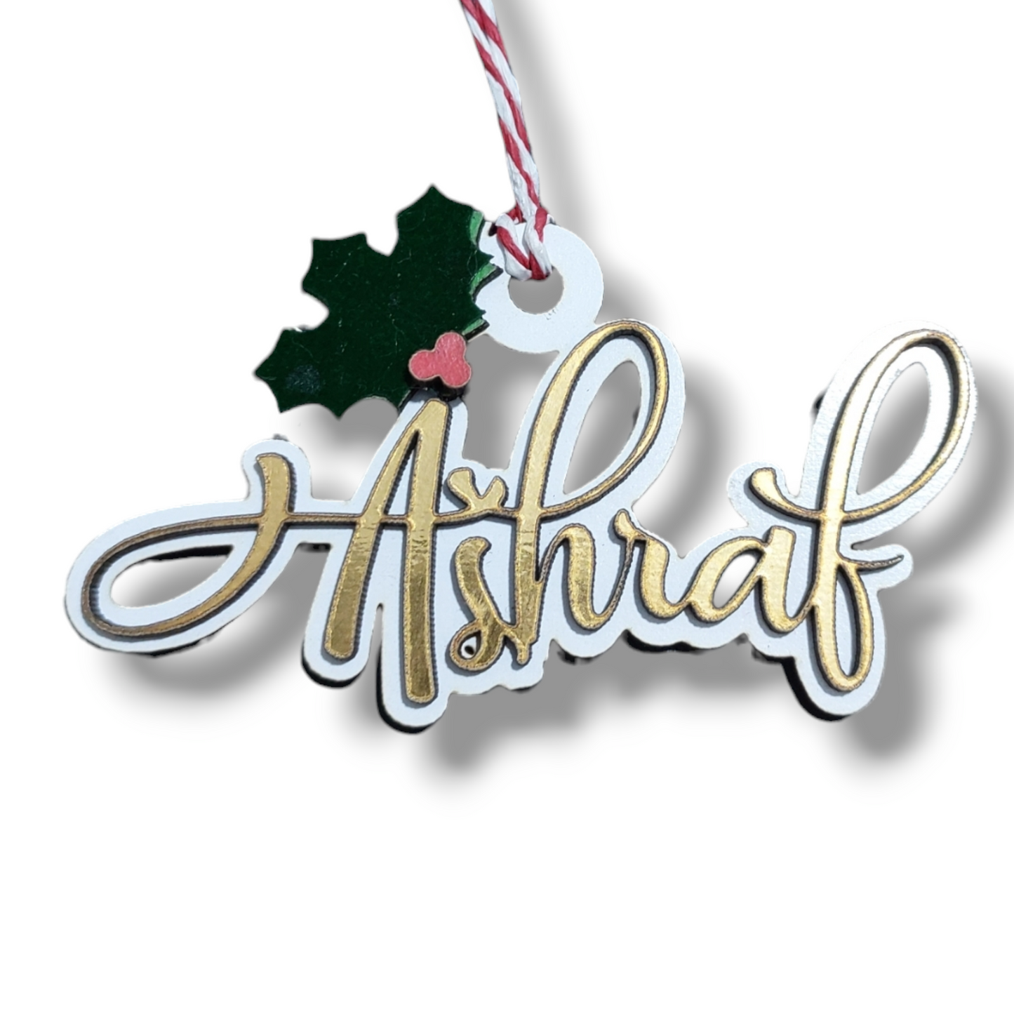 Ornament: Personalized italic layered wooden name ornament