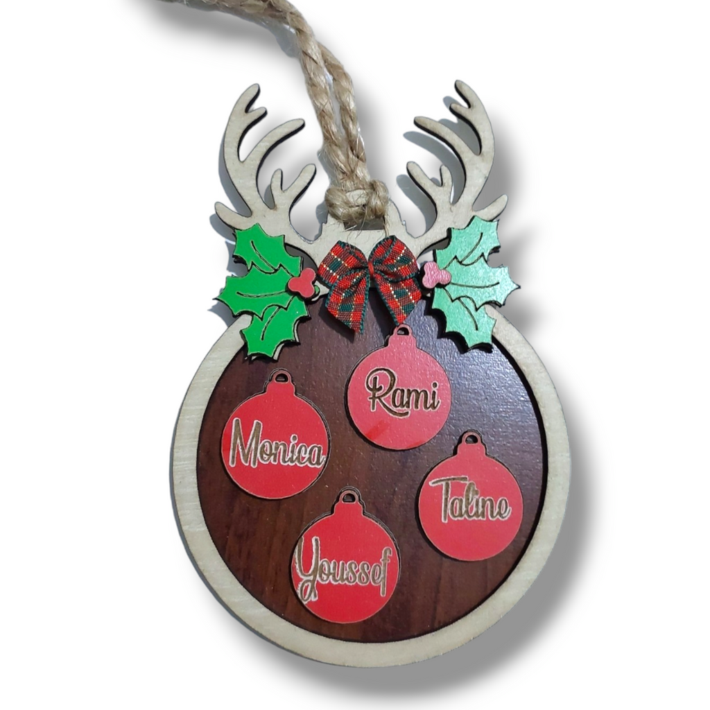 Ornament : Family personalized rounded Reindeer horns ornament
