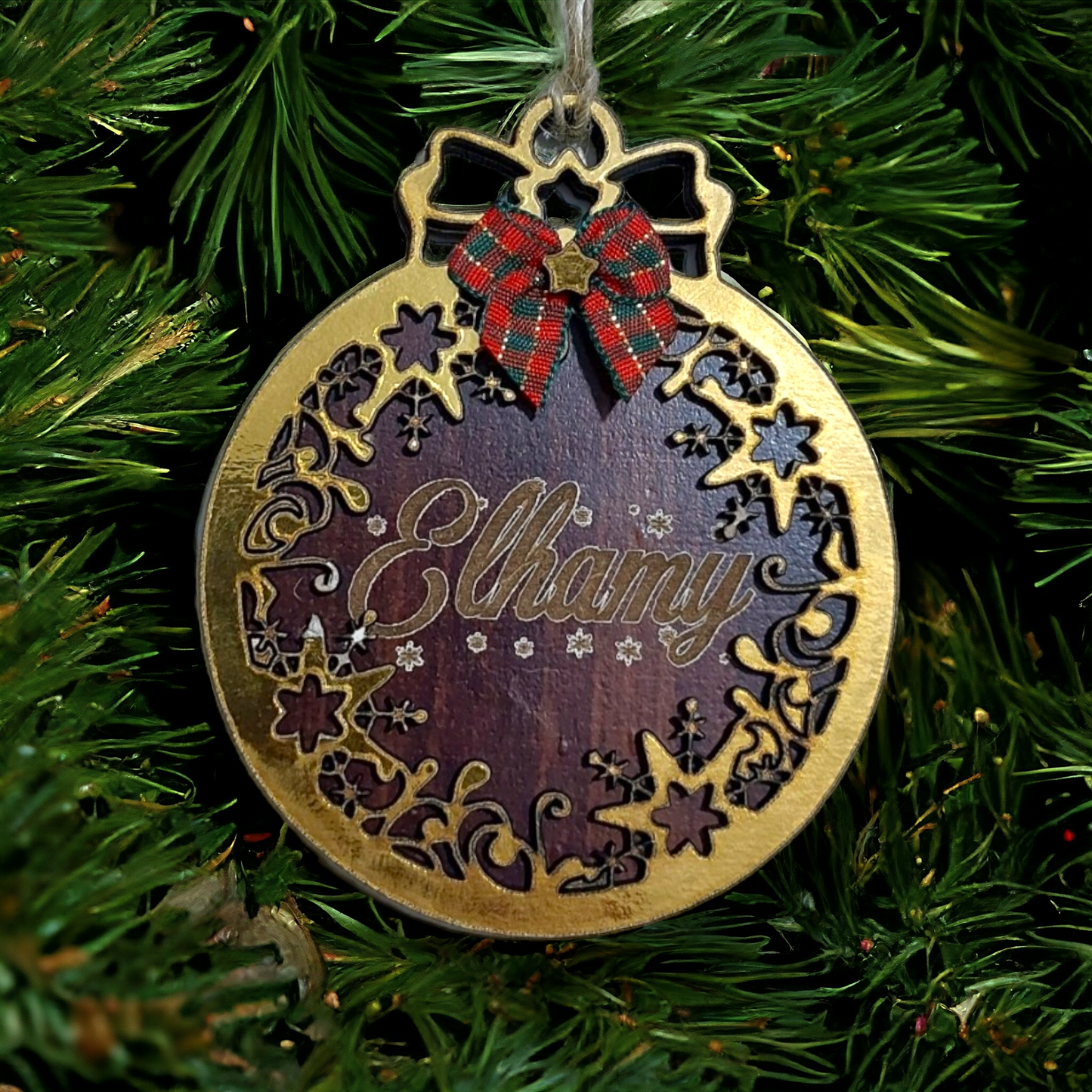 Ornament: Personalized layered wooden name ornament