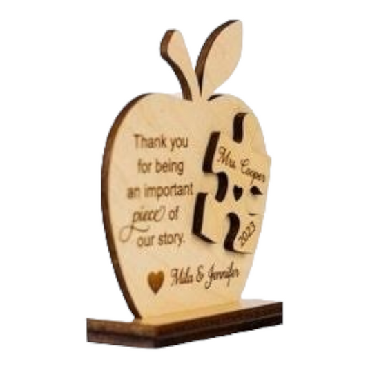 Wooden apple with puzzle piece Teacher stand