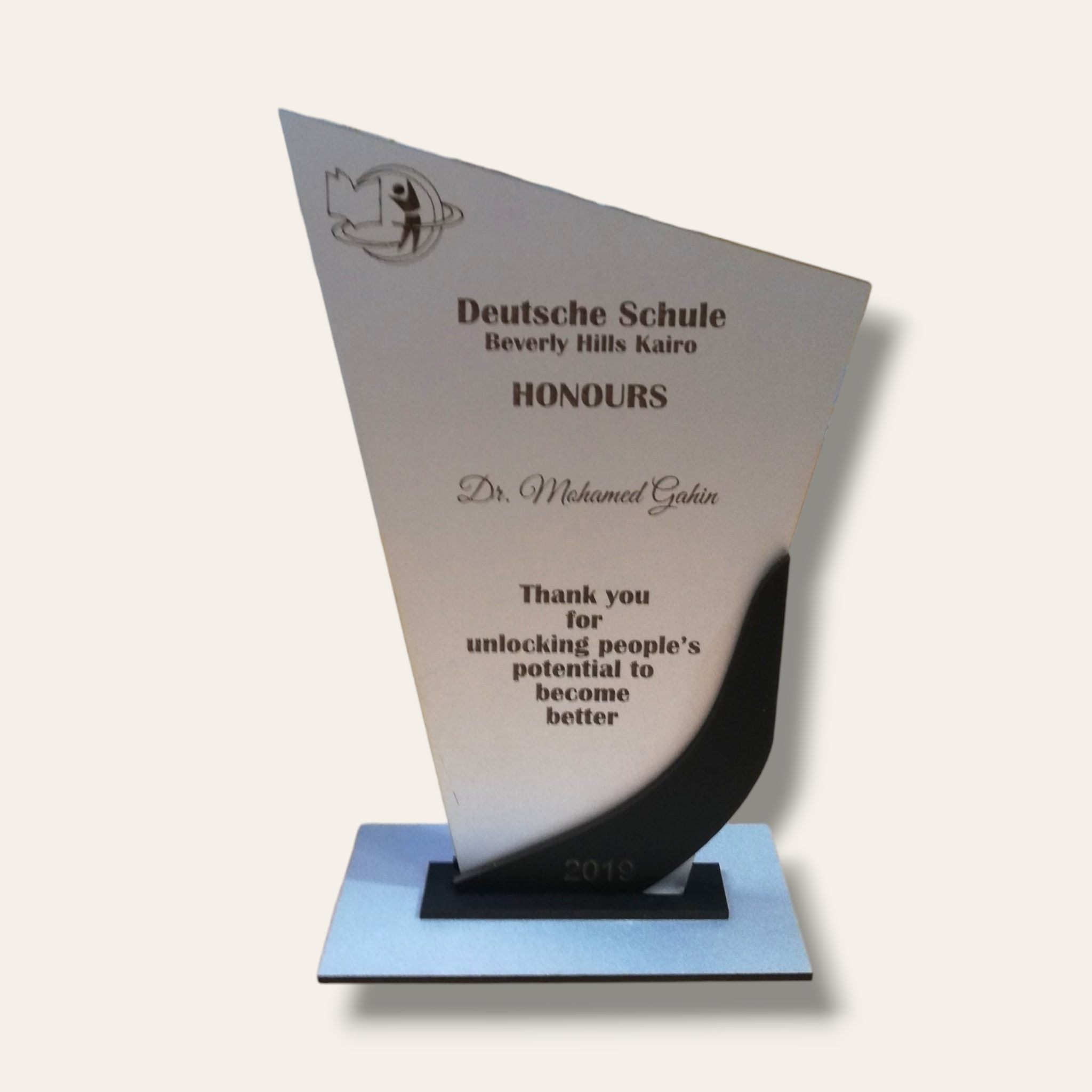 Silver wood trophy stand