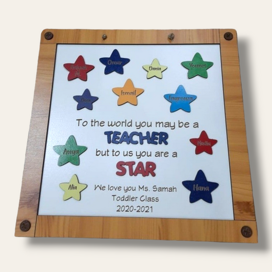Wooden board with name stars