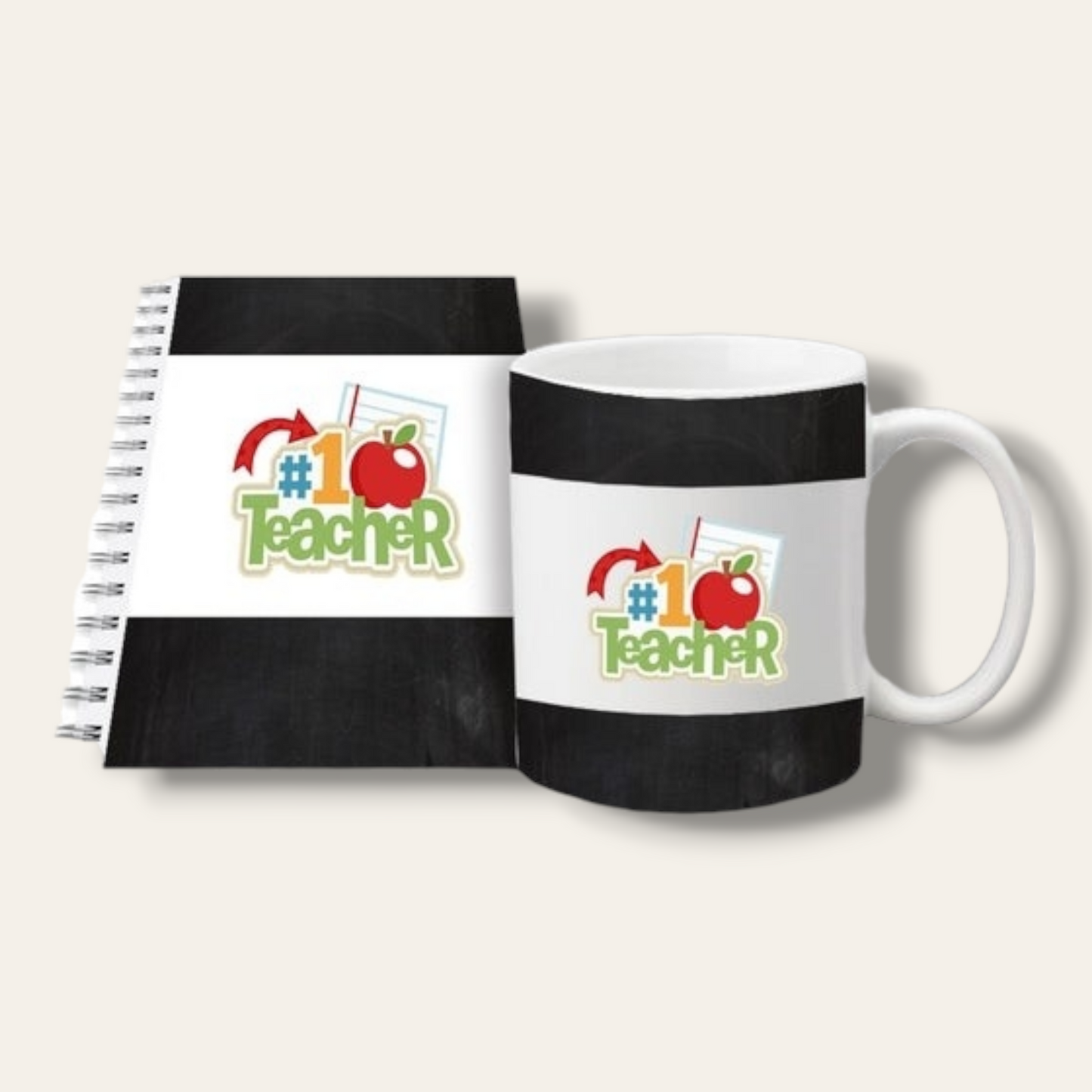 Teacher mug and notebook set (#1 teacher (black band))