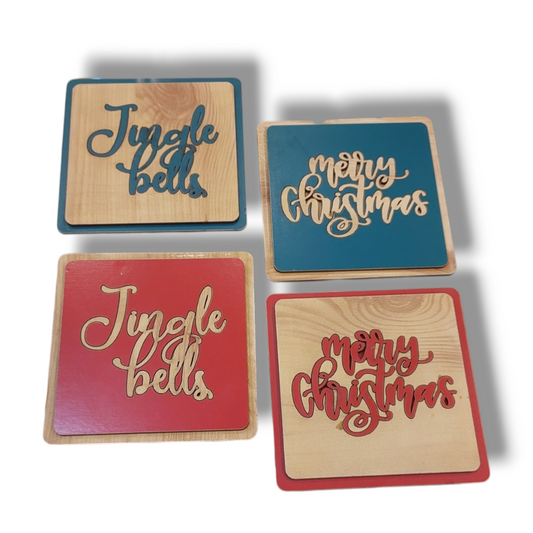Coaster: Wooden Layered Christmas coaster set