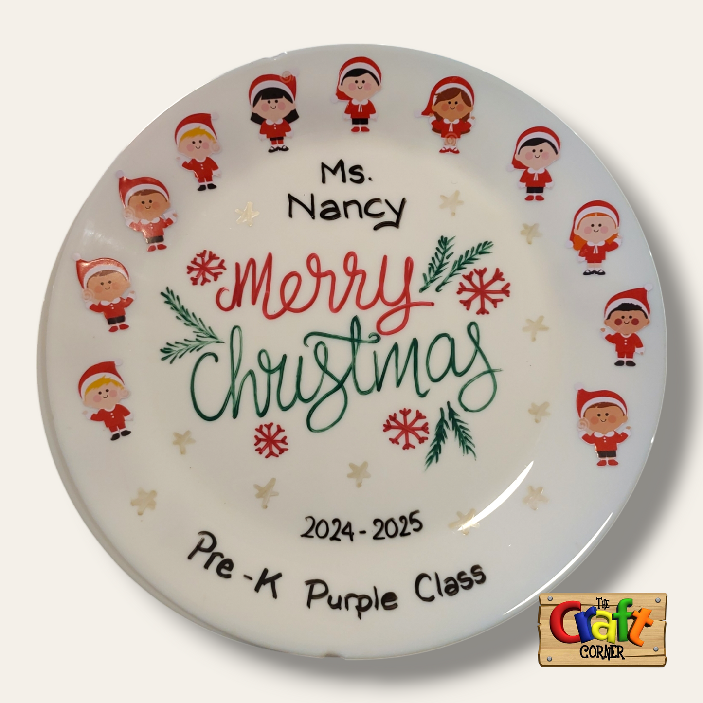 Plate: Sticker faces Class plates (Christmas English)