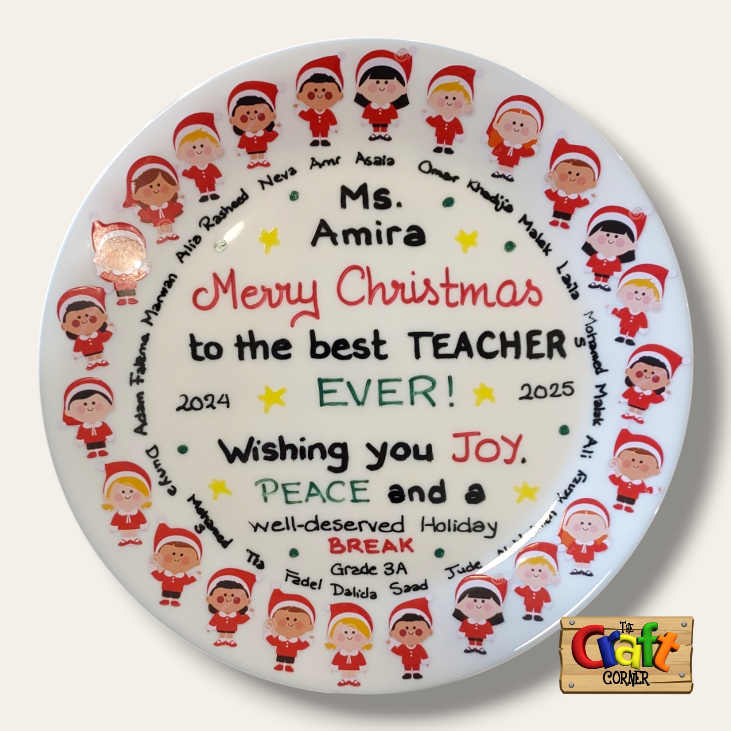 Plate: Sticker faces Class plates (Christmas English)