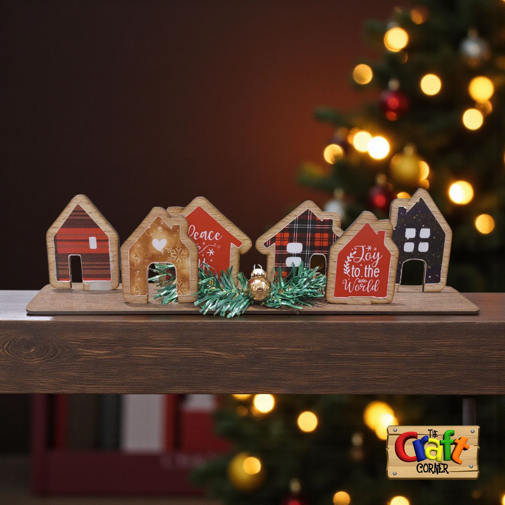 Personalized Wooden Christmas houses stand